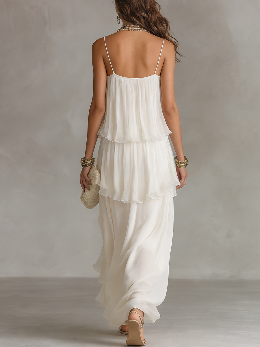 Robe longue romantique étagée en mousseline transparente