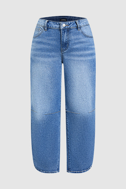 Wash Side Split Hem Detail Mid Waist Wide Leg Cropped Jeans Without Belt