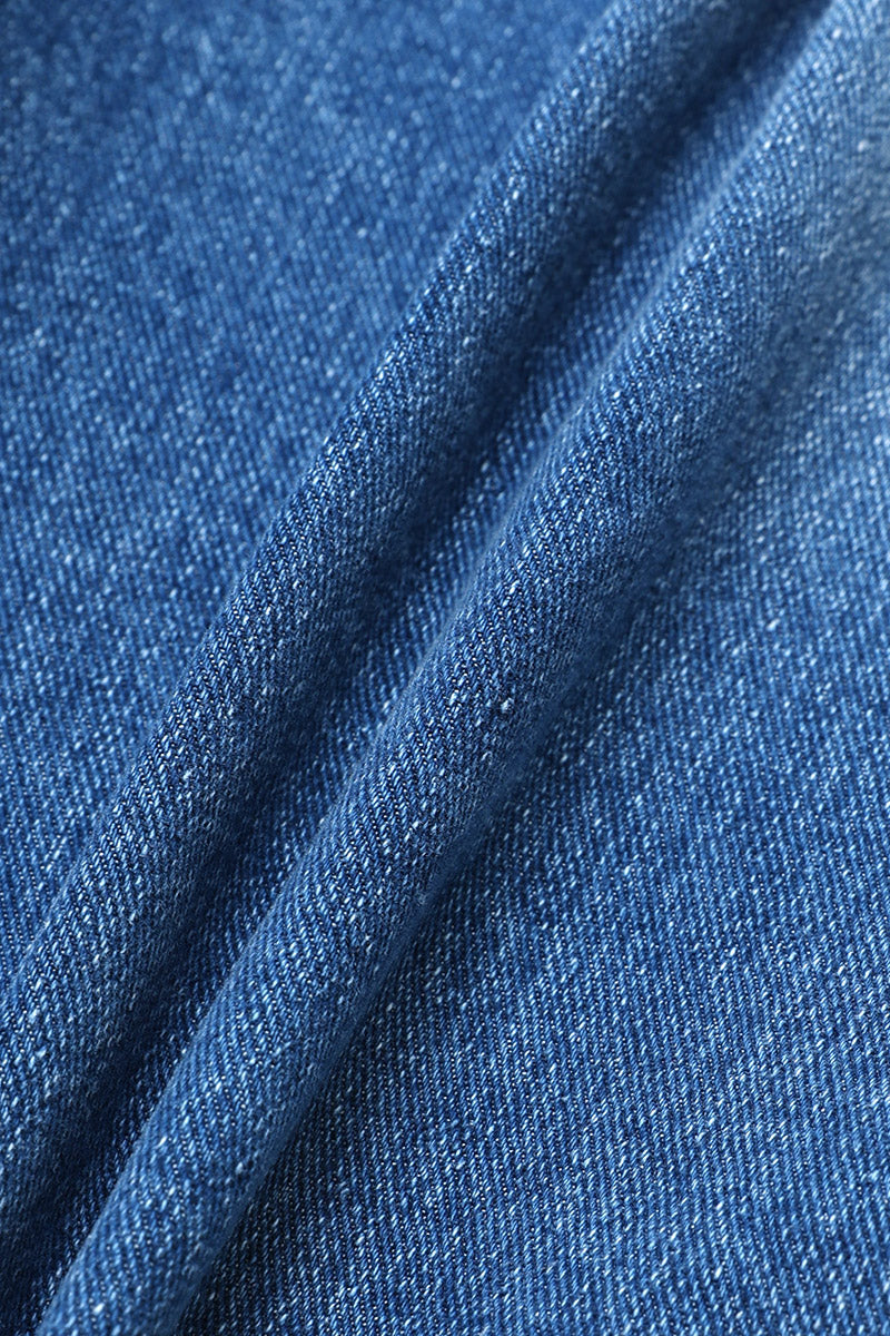 Wash Dual Button Stitch Detail Mid Waist Denim Bermuda Shorts