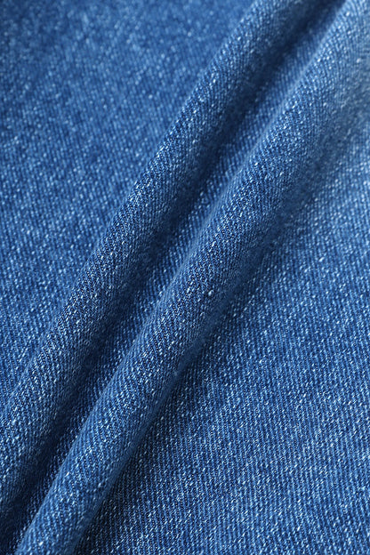 Wash Dual Button Stitch Detail Mid Waist Denim Bermuda Shorts