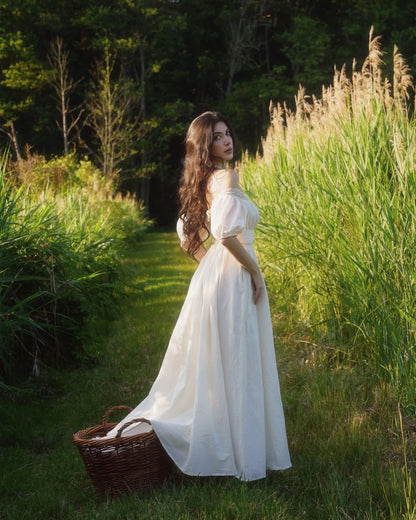 Robe longue en lin, Manches courtes, Épaules dénudées, Unie, Vintage, Quotidien, Blanc