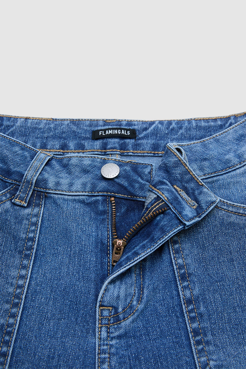 Wash Flap Pocket High Waist Straight Leg Capri Jeans Without Belt
