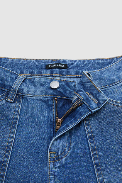 Wash Flap Pocket High Waist Straight Leg Capri Jeans Without Belt