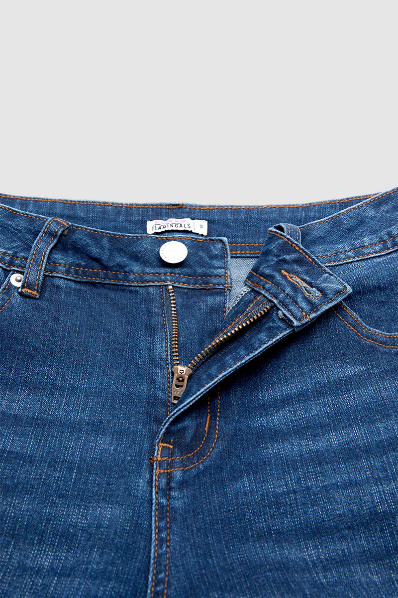 Wash Button Detail Mid Waist Straight Leg Cropped Jeans