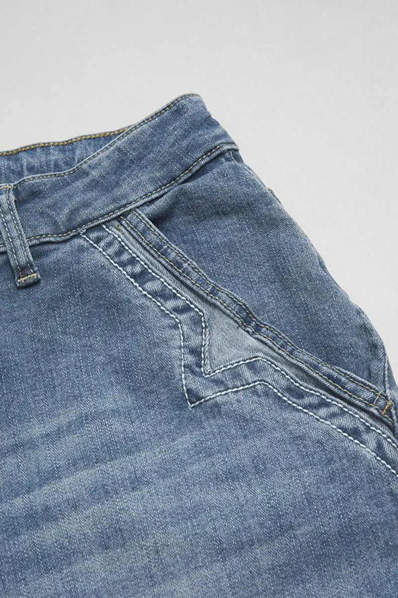 Wash Stitch Decor Wide Leg Mid Rise Jeans Without Belt