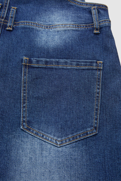 Wash Patch Pocket Stitch Detail Barrel Leg Denim Overalls