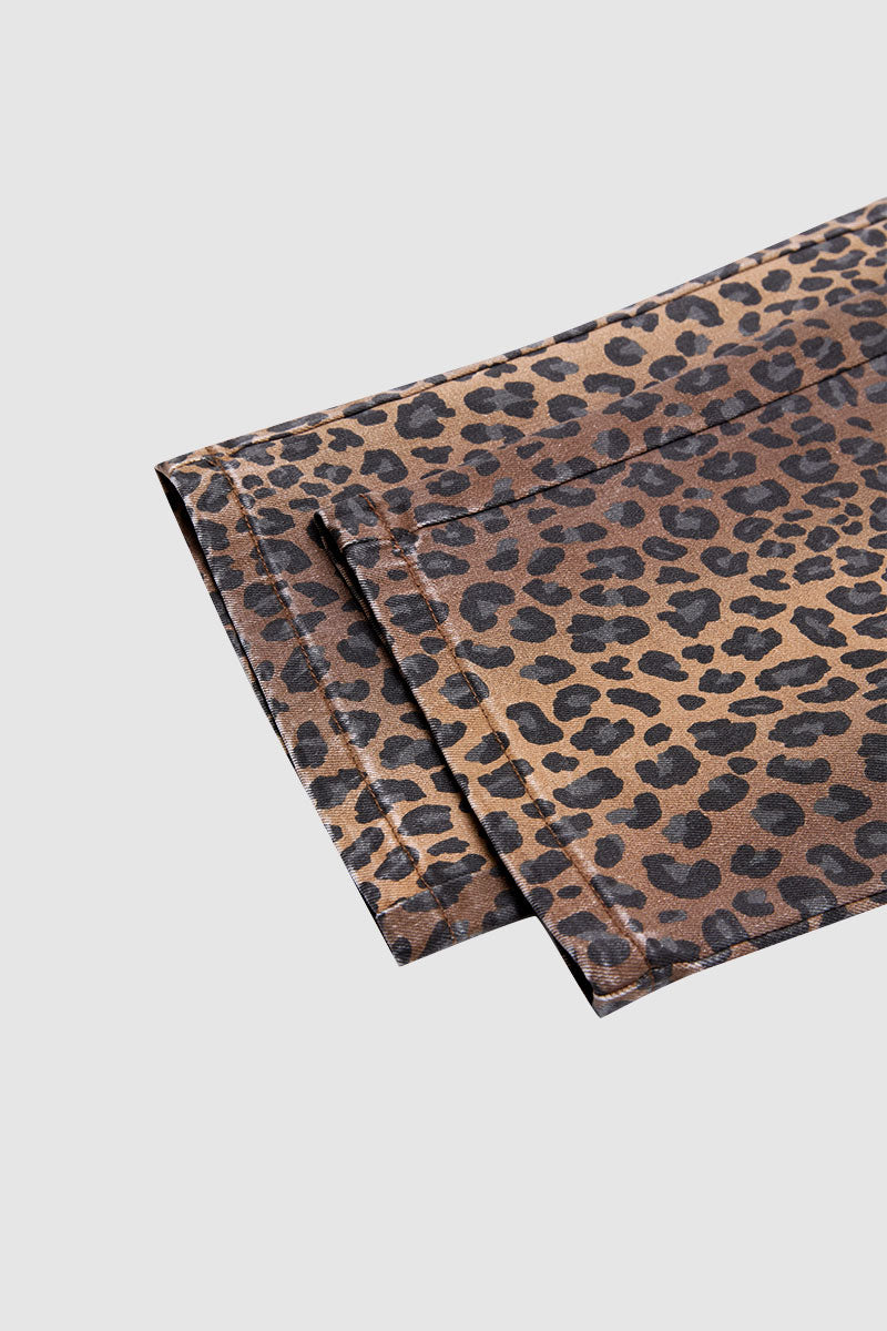 Leopard Print Seam Detail Mid Rise Straight Leg Crop Pants