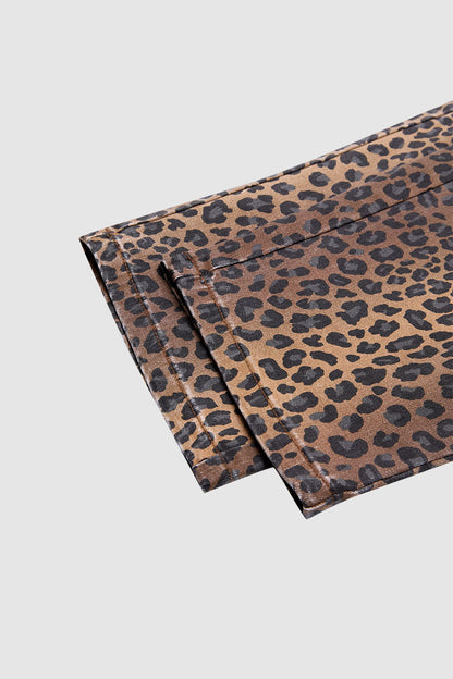 Leopard Print Seam Detail Mid Rise Straight Leg Crop Pants