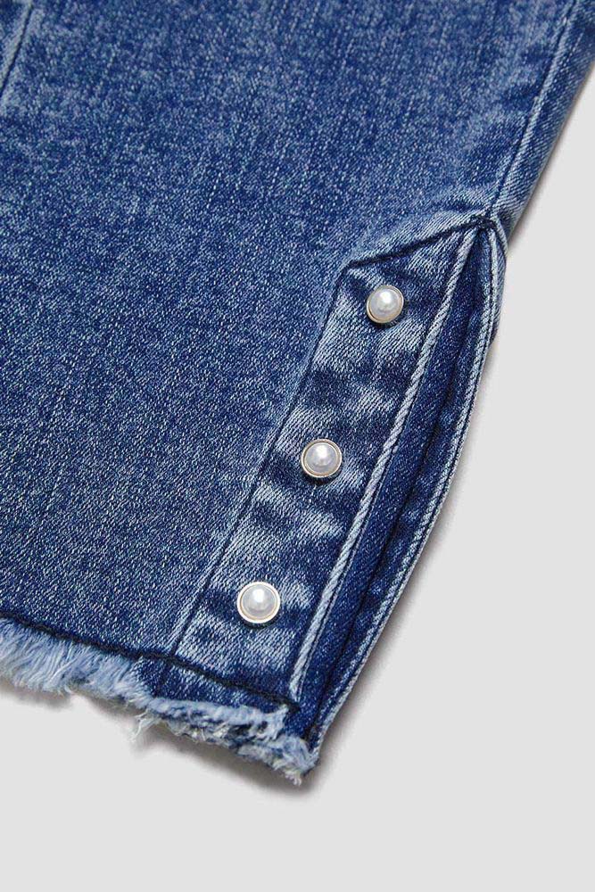 Pearl Button Side Raw Hem High Waist Skinny Jeans