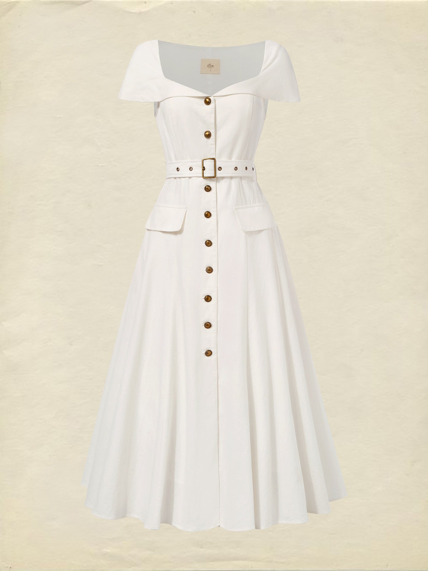 Robe Midi en Lin, Manches Courtes, Col Châle, Unie, Boutons, Style Vintage Français, Blanc