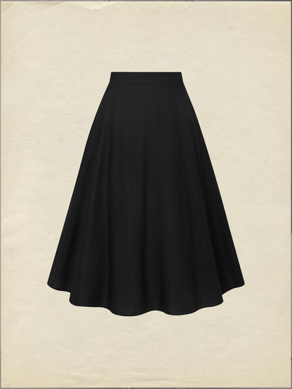 Ensemble jupe mi-longue en lin, manches longues, col à revers, uni, boutonnage, vintage, blanc