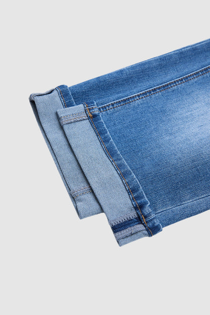 Wash Roll Hem Flap Pocket Mid Waist Straight Leg Capri Jeans
