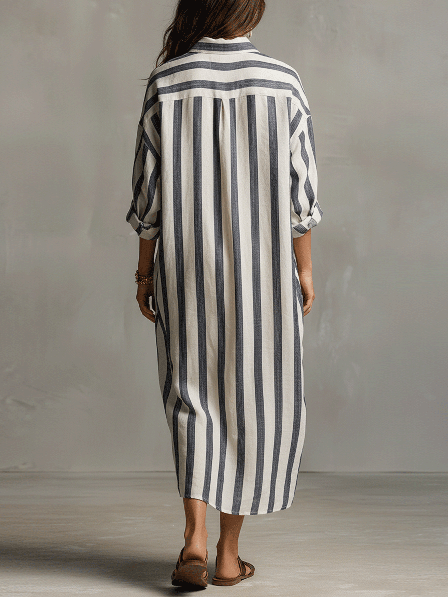 Chemise rayée décontractée Robe longue style bohème