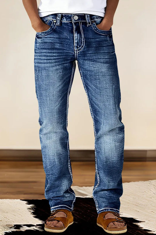 Wash Mid Waist Straight Leg Jeans