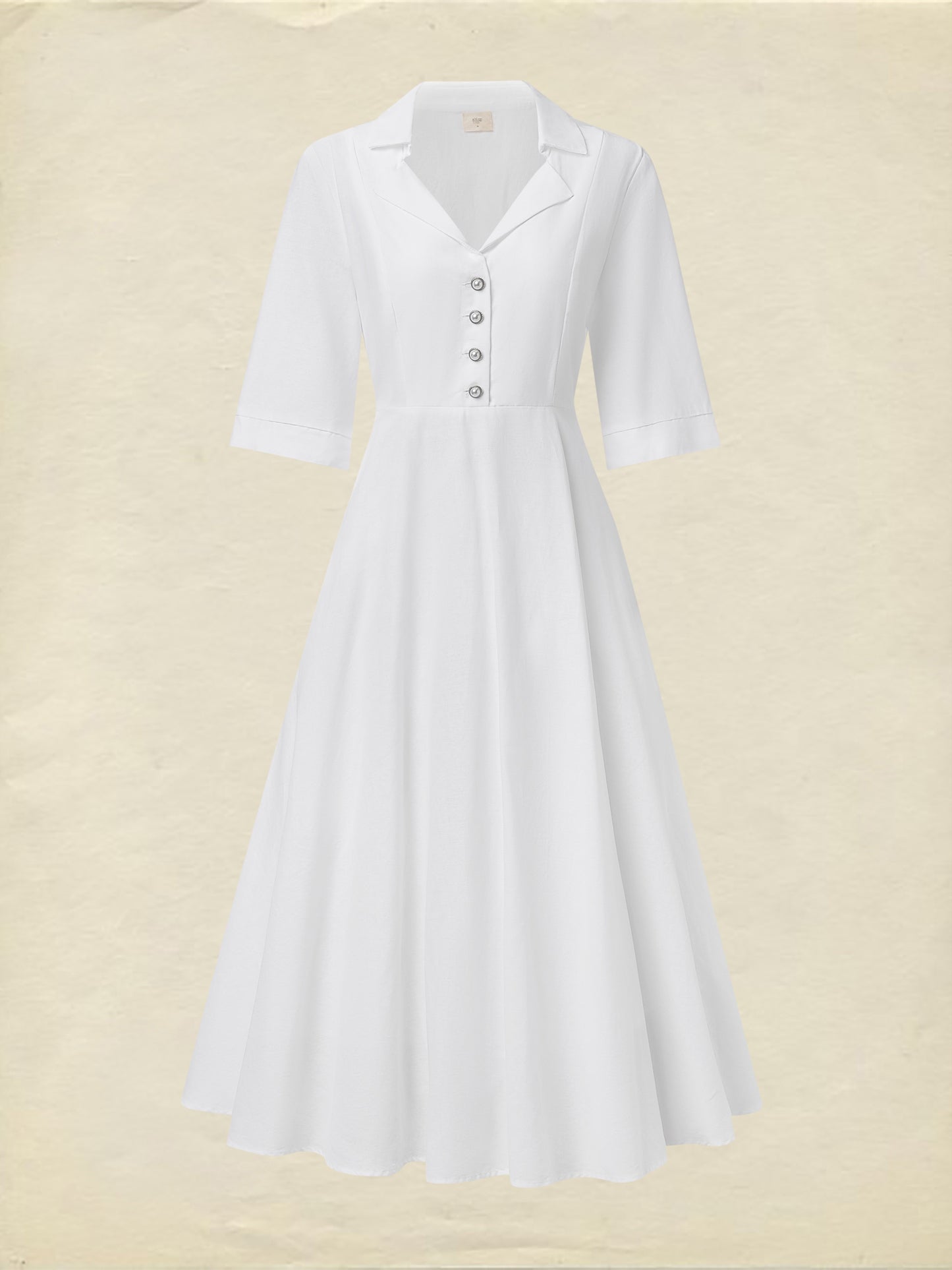 Robe longue en lin, manches courtes, col châle, unie, vintage, blanche
