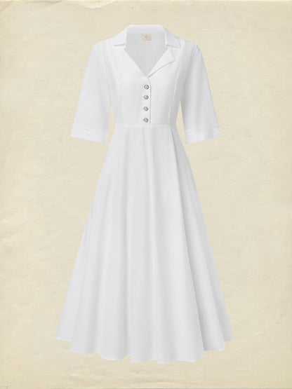Robe longue en lin, manches courtes, col châle, unie, vintage, blanche