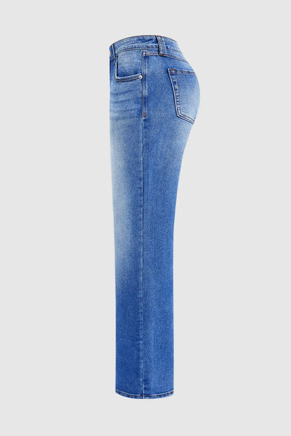 Wash Mid Waist Straight Leg Jeans