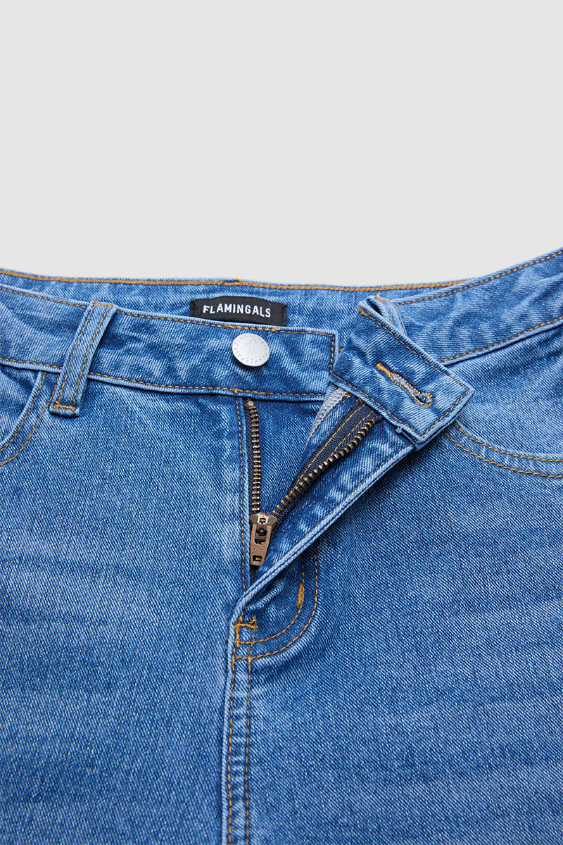 Wash Seam Side Split Hem High Rise Wide Leg Jeans
