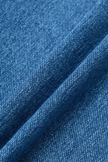 Wash Stitch Detail Ruffle Hem High Rise Wide Leg Crop Jeans Without Belt