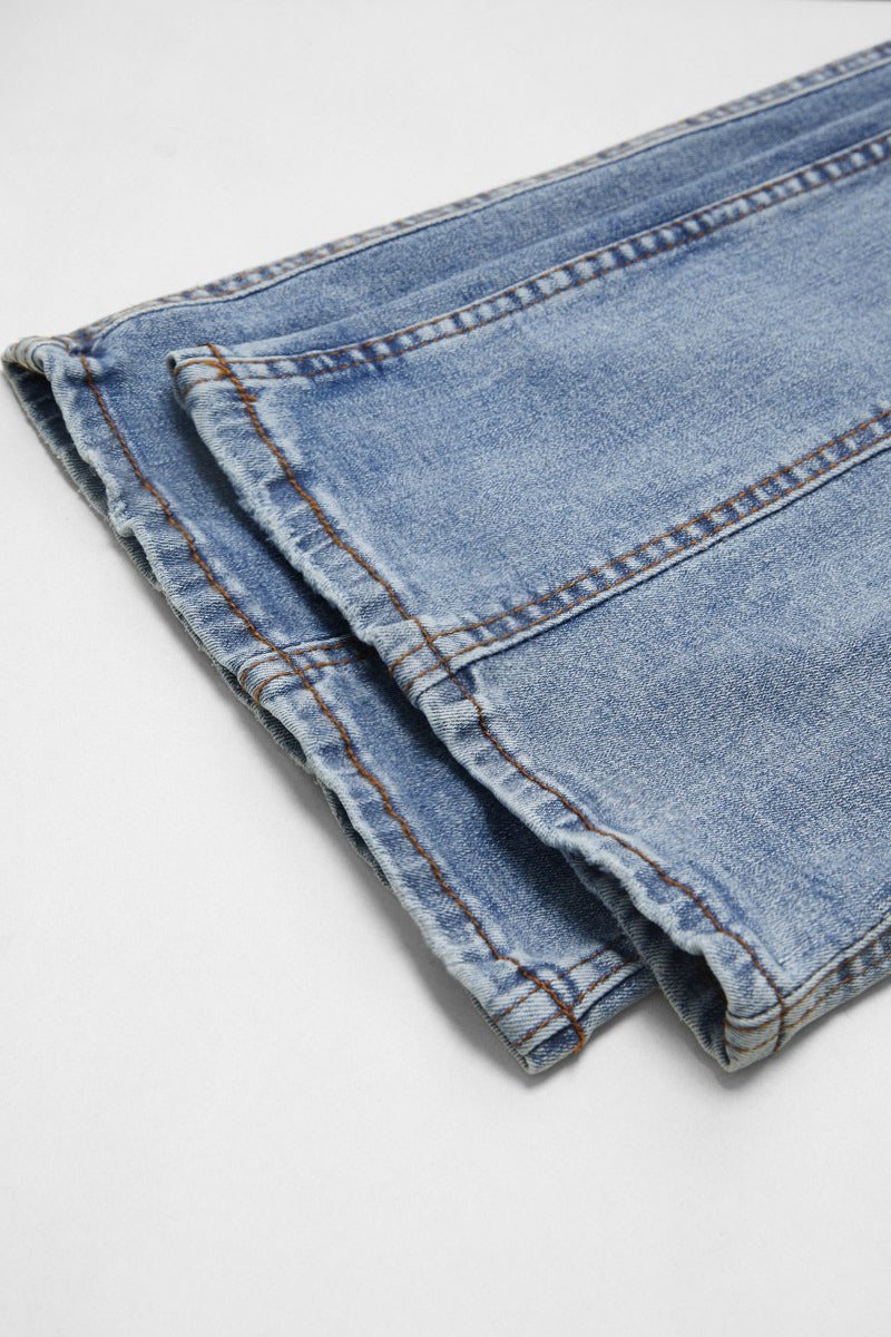 Wash Contrast Stitch Low Waist Bootcut Jeans