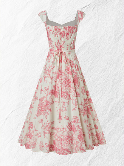 Robe longue en coton, sans manches, encolure en cœur, à fleurs, à bretelles, vacances, vintage, abricot