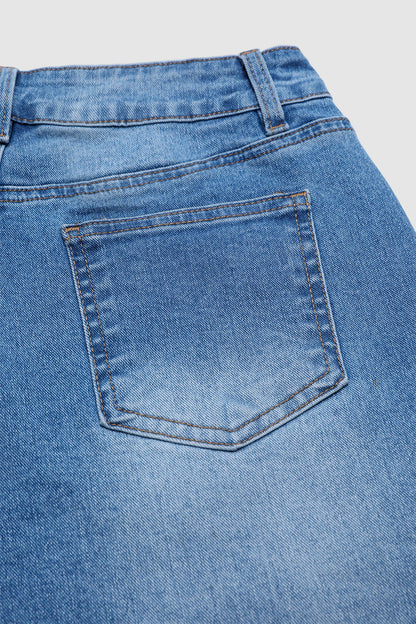 Wash Button Decor Mid Waist Barrel Leg Capri Jeans