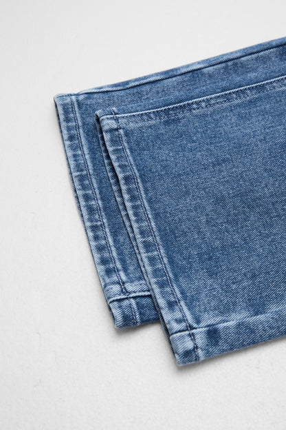 Wash Elastic Mid Rise Wide Leg Crop Jeans