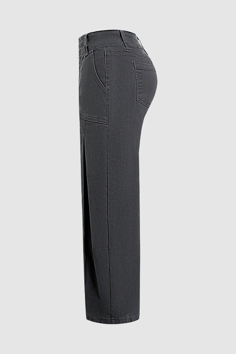 Solid Stitch Detail Pleated Barrel Leg Mid Waist Pants