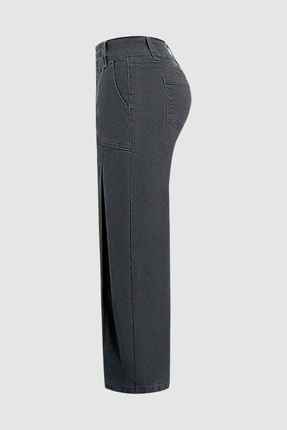 Solid Stitch Detail Pleated Barrel Leg Mid Waist Pants