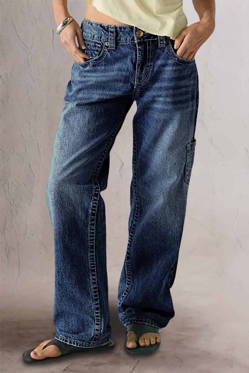 Wash Multi Pocket Mid Rise Straight Leg Jeans