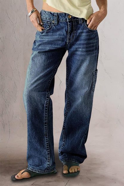 Wash Multi Pocket Mid Rise Straight Leg Jeans