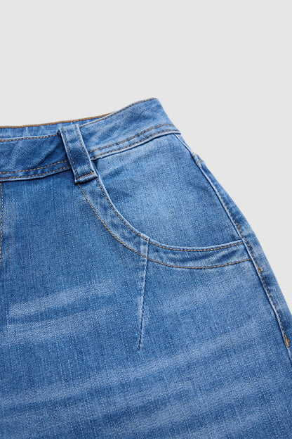 Wash Button Detail High Waist Straight Leg Cropped Jeans