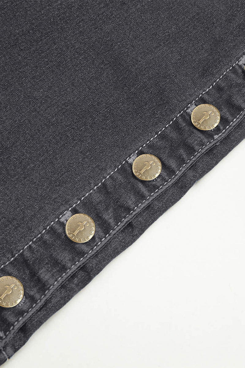 Wash Mid Waist Buttoned Hem Bootcut Jeans Without Belt