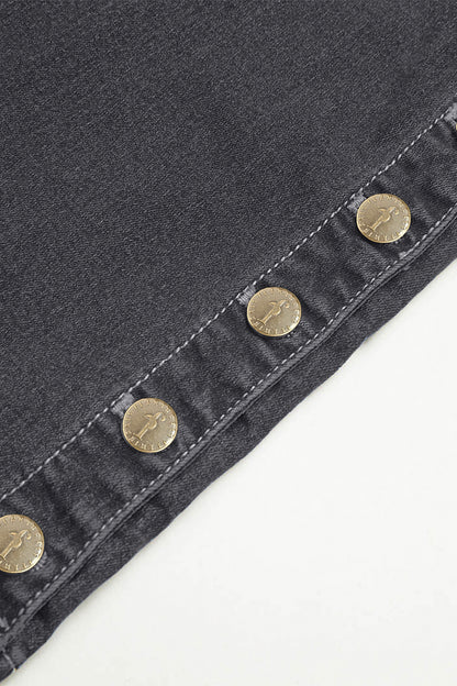 Wash Mid Waist Buttoned Hem Bootcut Jeans Without Belt