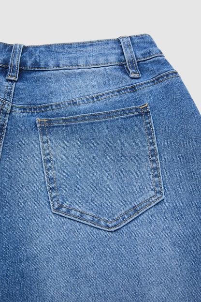 Wash Raw Hem Mid Waist Straight Leg Crop Jeans Without Belt