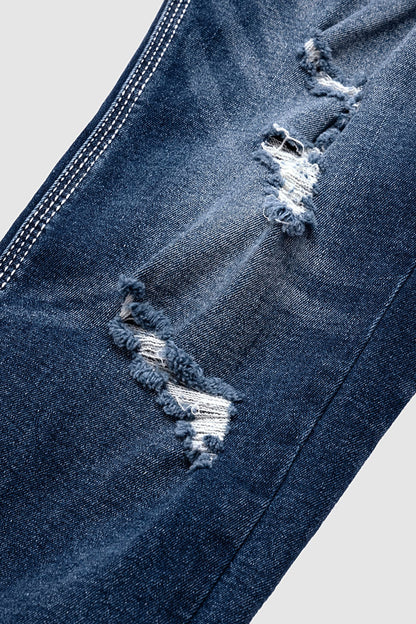 Ripped Roll Hem Wash Stretchy Low Waist Capri Jeans