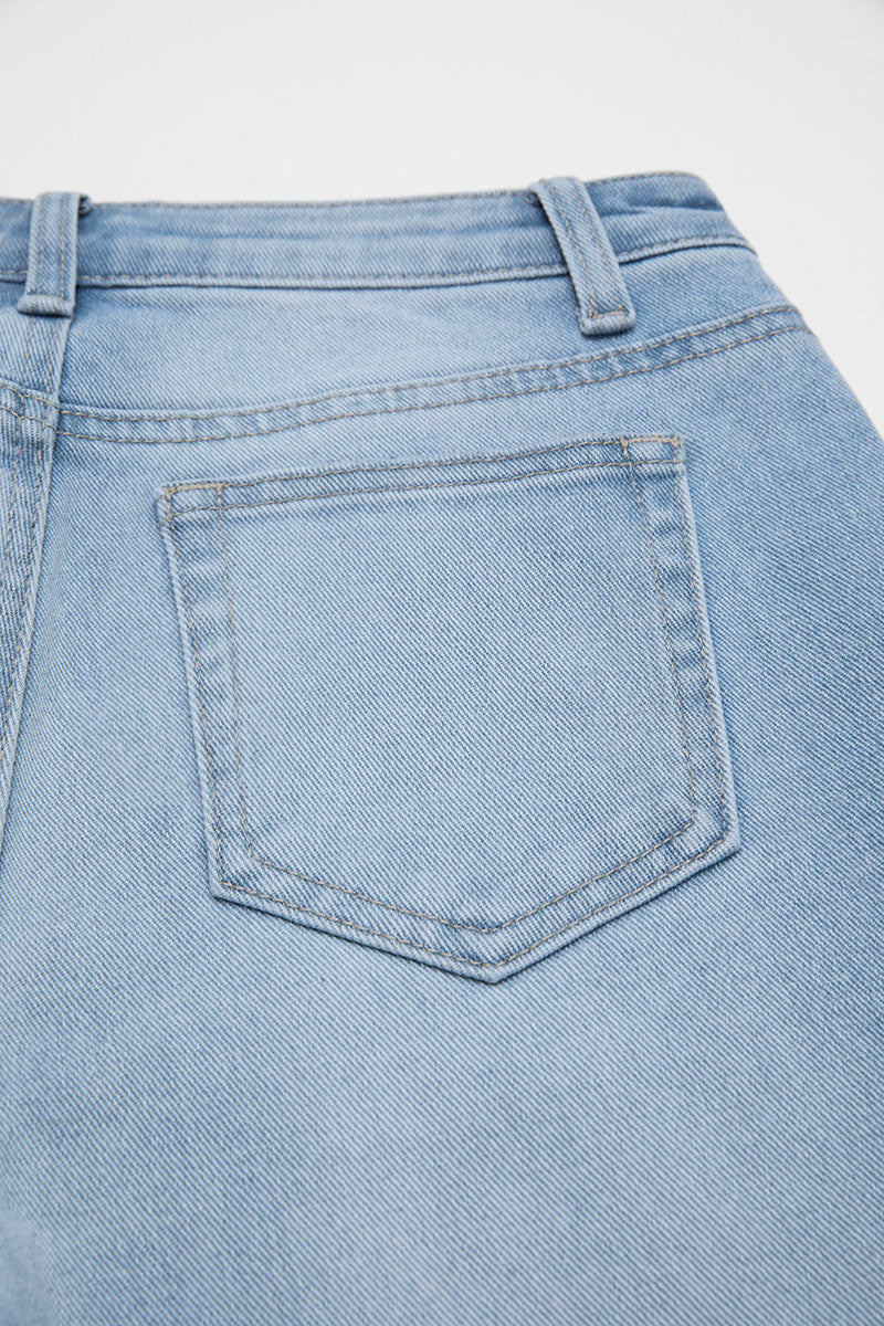 Wash Floral Embroidery Mid Rise Straight Leg Jeans
