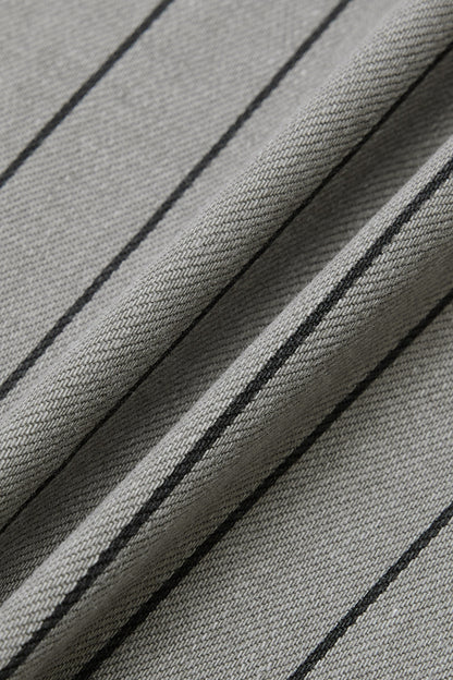 Pinstriped Drawstring Side Pocket High Waist Straight Leg Cropped Pants