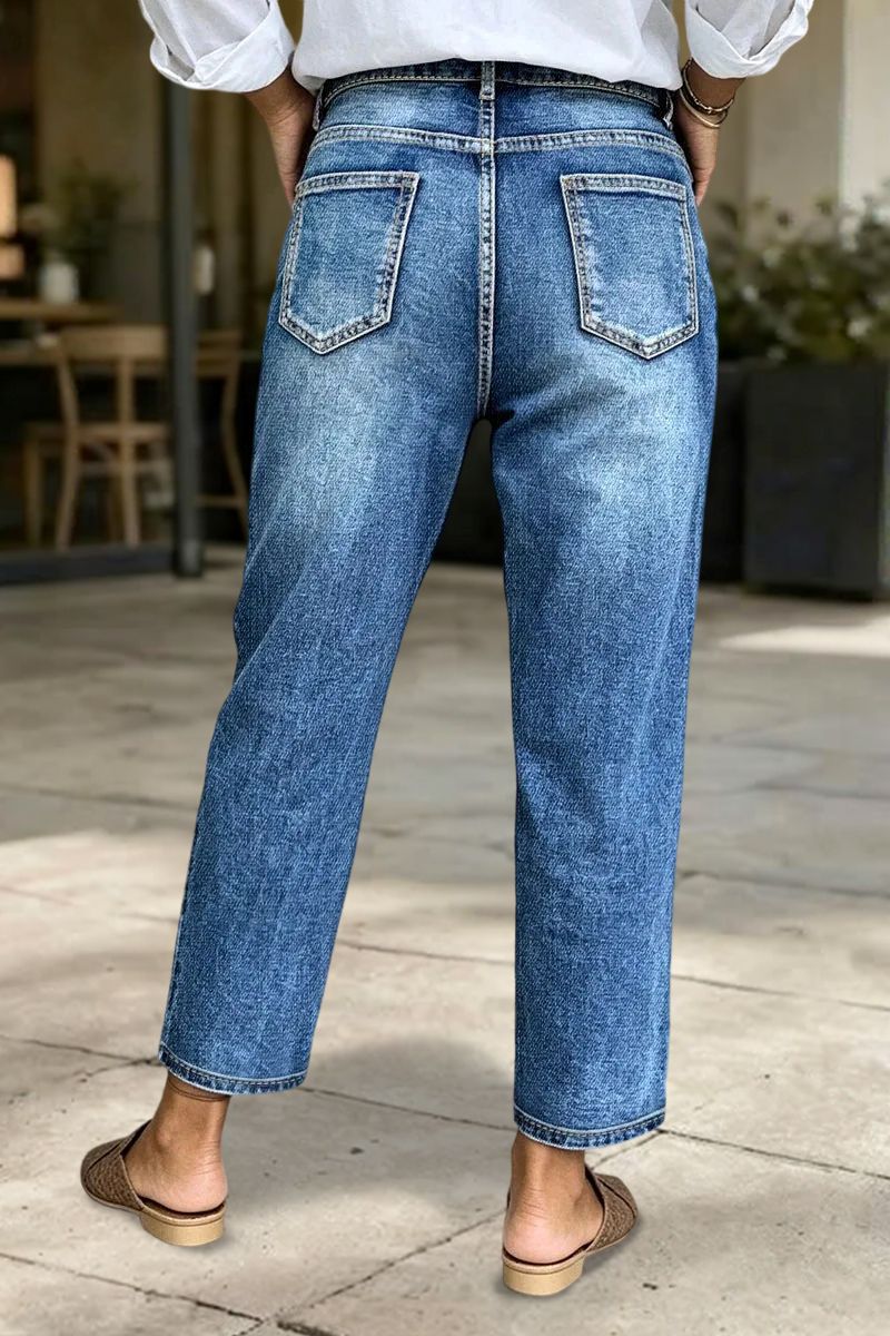 Wash Mid Waist Straight Leg Crop Jeans