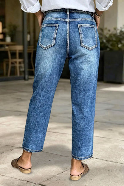 Wash Mid Waist Straight Leg Crop Jeans
