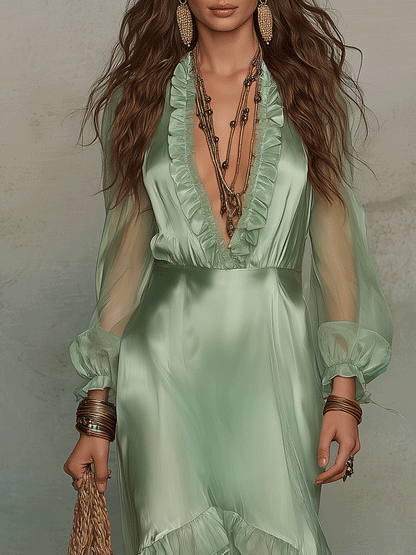 Robe longue bohème vaporeuse à volants superposés