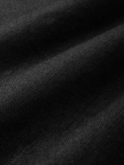 Robe longue en coton, manches courtes, col châle, unie, été, noire
