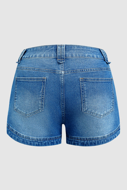 Wash Split Studded Mid Waist Denim Shorts
