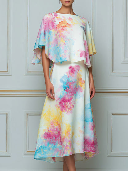 Vibrant Watercolor Dream A-Line Midi Dress