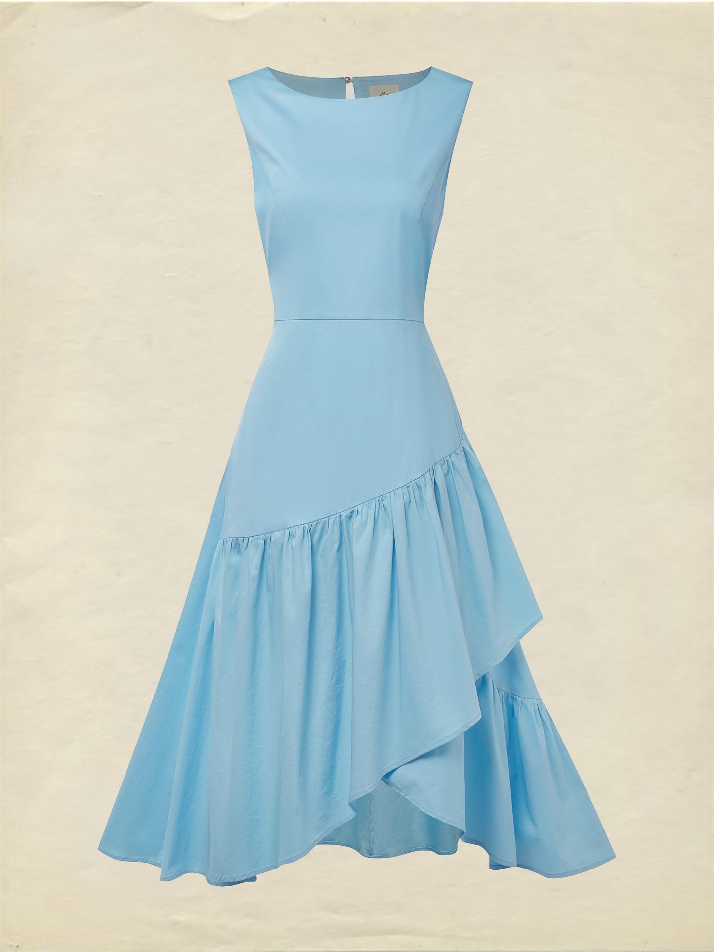 Robe longue en coton, sans manches, col rond, unie, à volants, style vintage français, kaki