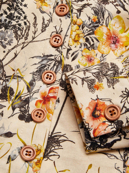 Robe longue en lin, manches longues, col en V, motif floral, abricot, quotidienne