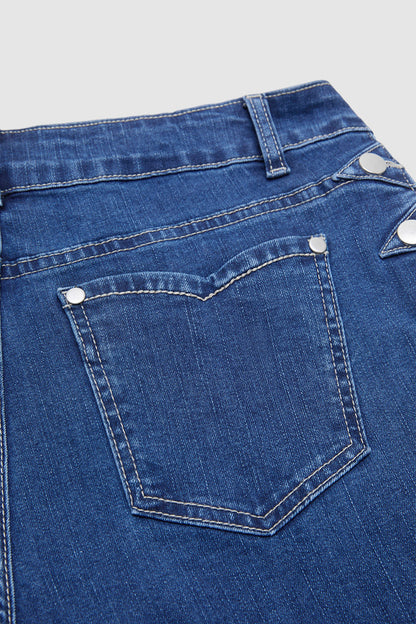 Wash Button Side High Rise Straight Leg Jeans