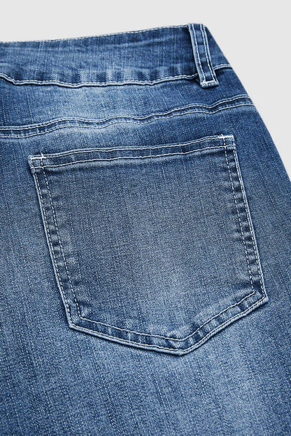 Plant Embroidery Button Decor Mid Waist Skinny Capri Jeans