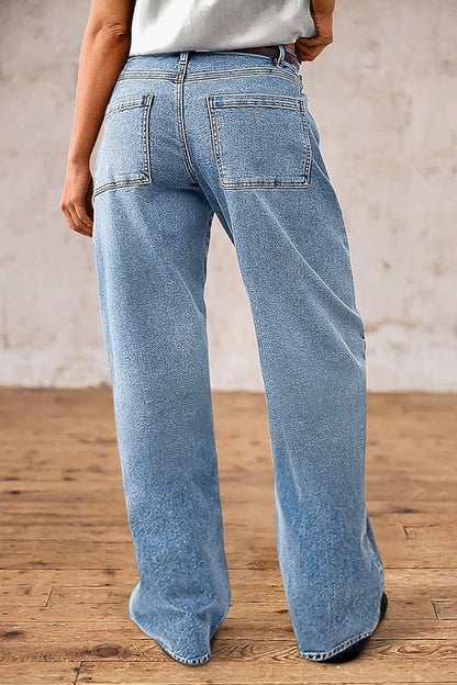 Wash Mid Waist Straight Leg Jeans Without Belt