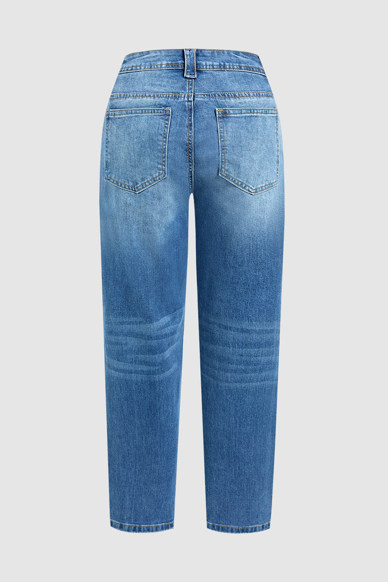 Wash Seam Detail Mid Rise Straight Leg Crop Jeans